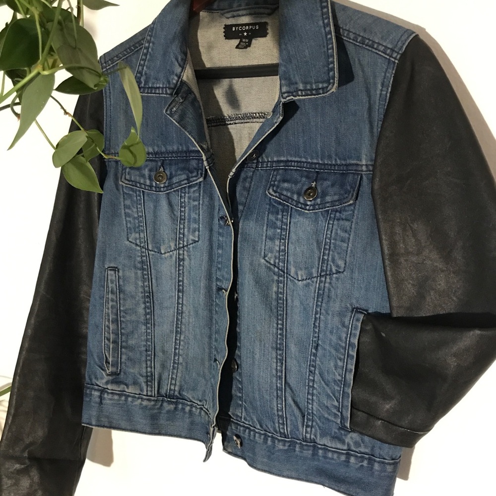 BYCORPUS Denim Jacket Leather Sleeves